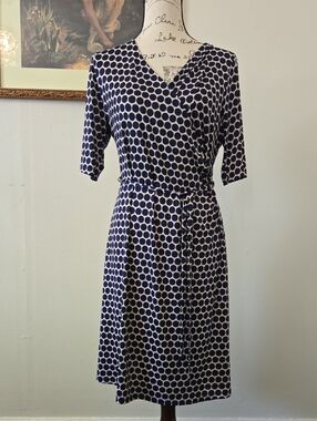 Gilli Navy and White Polka Dot Wrap Style Midi Dress
